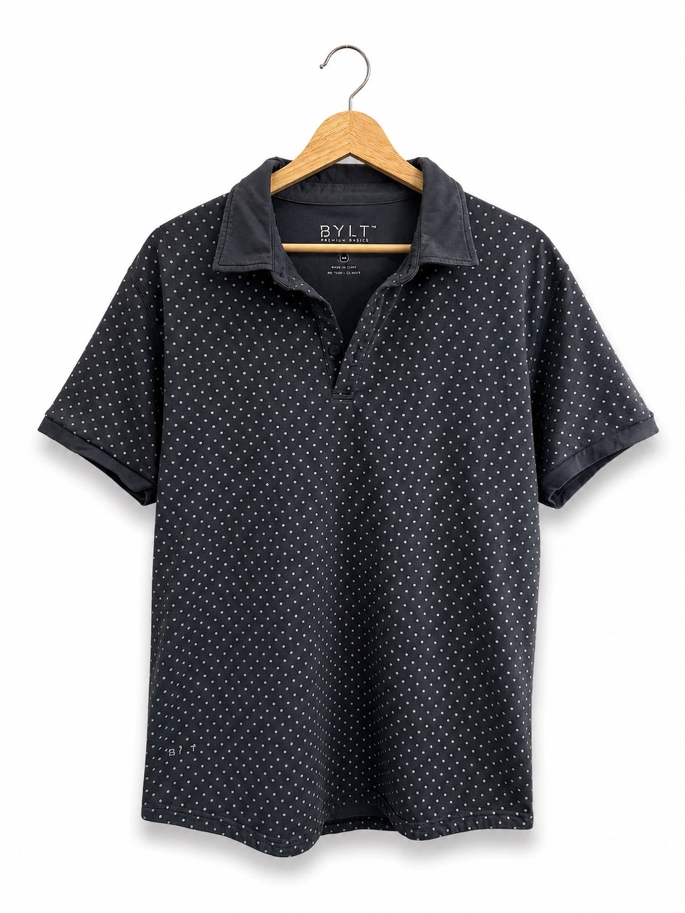 BYLT Premium Basics Drop Cut Lux Polo Navy Polka Dot Men’s Medium